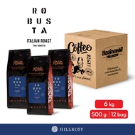 HILLKOFF : เมล็ดกาแฟคั่ว โรบัสต้า คั่วกลาง ราติก้า Ratika Robusta Italian Roast ขนาด 500 g 12 ถุง กา