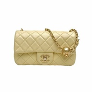 CHANEL CF口蓋包大Mini20cm黃色羊皮31開金扣金球調節扣肩帶