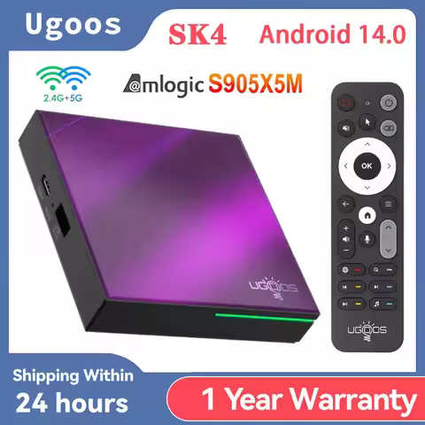 Newest Ugoos SK4 Smart TV Box Android 14 Amlogic S905x5M-J 4GB 64GB 2.4G/5G Wifi BT5.4 4K Set Top Bo