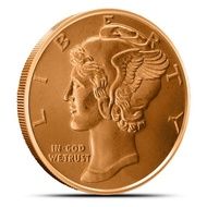 U.S. United States Mercury Dime 1 oz .999 Fine Cu Copper Round Coin (Made in United States) 1oz