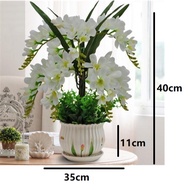 Realistic Fashion Silk Flower with Porcelain Snail Vase Artificial Flower Potted Plant Orchid