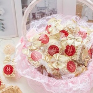 婚禮小物 手寫風紅色囍字米香x50個+大提籃x1個(限宅配) 婚禮小物