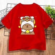 100cm-5XL  2026 Chinese New Year Capybara T-shirt Unisex 100% Cotton Cute  Round Neck Top