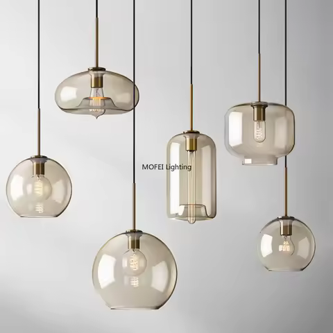 Art Industrial Retro E27 Glass Pendant Light Nordic Loft Chandelier Kitchen Restaurant Minimalist Ha