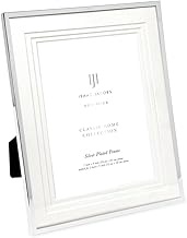 Isaac Jacobs 7x9 (Matted 5x7) Silver Metal Picture Frame, Triple Matted Classic Metal Photo Frame Ma