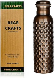 BEAR CRAFTS Ayurvedic Drinking Copper Water Bottle for Sports, Travel, Yoga &amp; Everyday Use, Water Bottle for Gym, Office, Hiking, Outdoor Capacity 32 Oz (Design 5, 32 Oz)