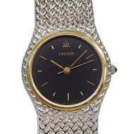 精工 (Seiko) Credor 系列腕錶 1271-0060 不鏽鋼 x 18K 黃金石英指針顯示黑色錶盤 CREDOR 女士腕錶 [二手]