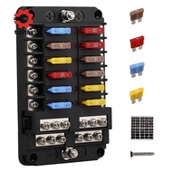12V 12 Way Marine Fuse Block Fuse Panel with Ground & 12 Volt Fuse Box for Car Automotive Boat RV RZ