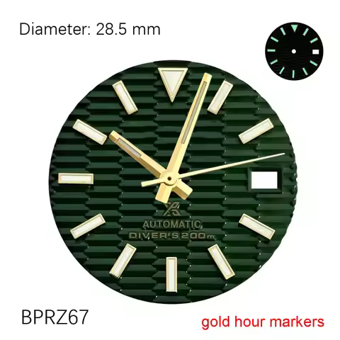 28.5mm nh35 S logo dial water texture dial for nh35 movement green luminous hands nh35 s dial m12630