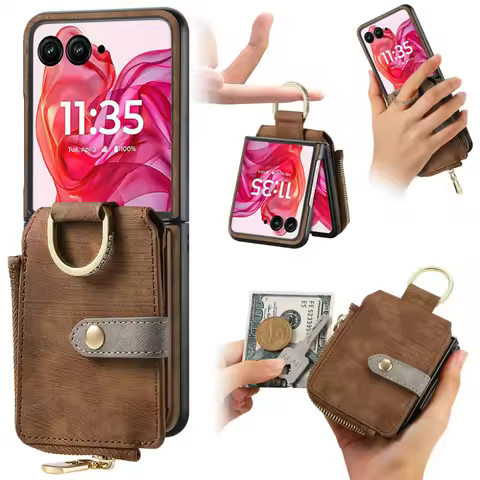 For Motorola Moto Razr 60 50 40 Ultra 5G Zipper Wallet Case Leather Ring Back Cover Moto Razr Plus 2