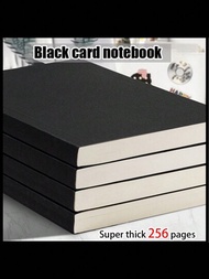 1入簡約黑色卡影紙筆記本，復古實用A5/B5橫式/空白/方格記事本日記手繪本，適用於辦公室文具畫畫課程旅行者，理想禮品，卡影紙設計，可180°伸展 (128張/256頁)