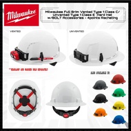 Milwaukee Vented Type 1 Class C / Unvented Class E Full Brim Hard Hat, Safety Helmet 4 Ratcheting Sy