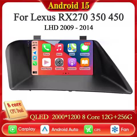 Android 15 Carplay Auto Qualcomm 2K QLED Screen Car Radio Player For Lexus RX270 350 450 LHD 2009 -