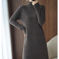 Erdos Cashmere Knitted Dress Thickened Mid-Length Loose Base Layer Sweater Half High Collar Inner We