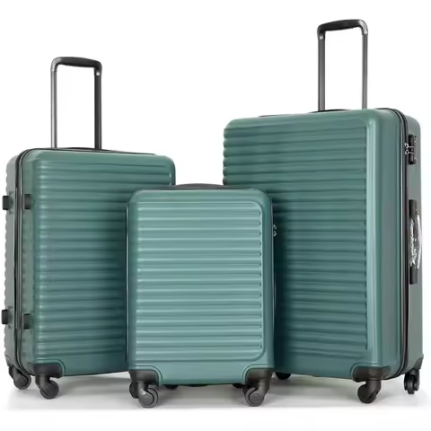 3-Piece Hardshell Spinner Luggage Set with TSA Locks (Green, 20/24/28 inches)