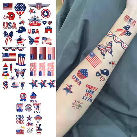 American Flag Elements Waterproof Realistic Temporary Tattoo Sticker, Lasting 1-2 Weeks, for Arm, Se
