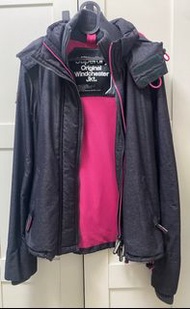 正品 Superdry 極度乾燥 女裝 衝鋒褸 外套 保暖 M碼 灰 粉紅色 Hooded Zip Windcheater Jacket