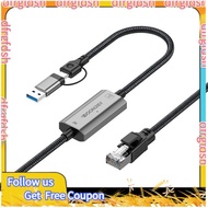 【D&F】DOONJIEY RJ45 to USB A to Type C+ USB 2 in 1 Ethernet Adapter 10/100/1000Mbps Gigabit LAN Netwo