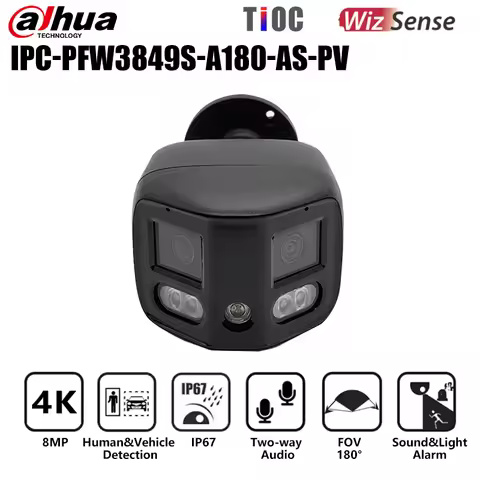Dahua 2x4MP 180° Panorama IP Camera IPC-PFW3849S-A180-AS-PV Motion Detect Sound&Light Alarm 2-way Ta