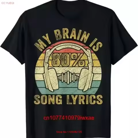NEW Funny Cool Music Lover Life My Brain Is 80 Song Lyrics T Shirt S 3XL vintage Washed Slightly Uni