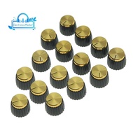 15Pcs Guitar AMP Amplifier Push on Fit Knobs Black with Gold Aluminum Cap Top Fits 6Mm Diameter Pots Marshall Amplifiers