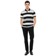 Abner Kaos Polo Pria Motif Salur Garis Stripe Lengan Pendek Abu Hitam VPA81180AABU Baverre by Hassen