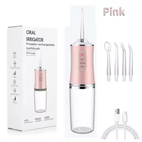 Oral Irrigator Portable Dental Water Flosser USB Rechargeable Water Jet Floss Tooth Pick 4 Jet Tip 2