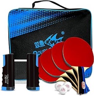 Double Fish Ping Pong Paddle Set of 4, 3 Ping Pong Balls ITTF Approval Professional 3-Star WTT with Retractable Ping Pong Net, Carrying Storage Case, Table Tennis Sets for Training, Game, Family Fun