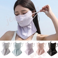JEREMY1 Sunscreen Mask, Solid Color Hanging Ear Ice Silk Mask, Neck Wrap Cover Neck Sunscreen Ice Silk Face Mask Summer