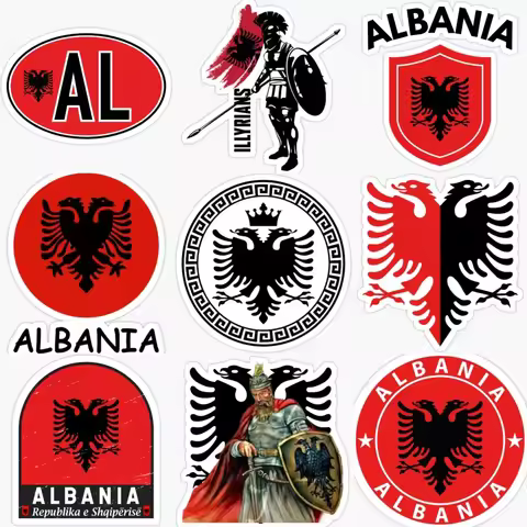 AL Albania Flag National Emblem Eagle Creative Sticker for Decorate Car Van Bicycle Truck Wall Windo