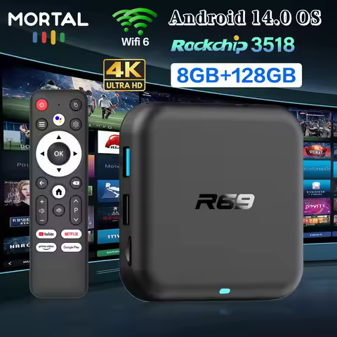 Smart TV Box Android 14.0 Google Voice Chromecast Games 4K HDR 8GB 128GB BT 5.0 WIFI 6 RK3518 R69-1 