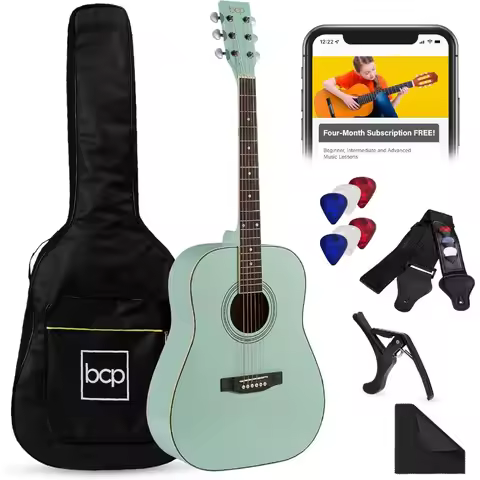 41-inch full size beginner all wood acoustic guitar starter set with gig bag strap capo extra string