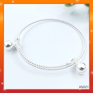 💥PROMO💥#JG021 Children's Striped Design Simple Bell Expander Bangle-Silver 925 (Gelang Tangan/Kaki/Kanak/Budak/Bayi)