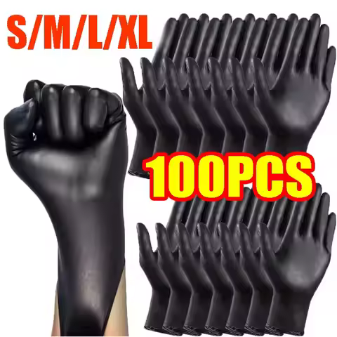 100/50/20/10PCS Black Nitrile Gloves Thickened Disposable Gloves for Cleaning Hairdressing Waterproo