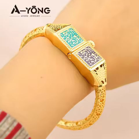 Muslim Luxury Gold Plated Bracelet 21k Gold Color Copper Cuff Bangles Ethiopian Dubai Women Wedding 