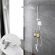 Home Office Bathroom Shower Faucet Set Chrome Wall Mount Rainfall Shower Mixer W/Shelf Bathtub Shower Mixer Tap 3-way Shower Mixers