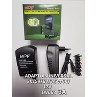 Universal multi adapter 3v 5v 6v 7.5v 9v 12v 3A KLOP TW 668