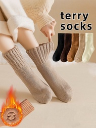 Warm Socks Womens Pleated Design Fall Winter Terry Socks Sports Socks Slouchy Socks Street Skateboar