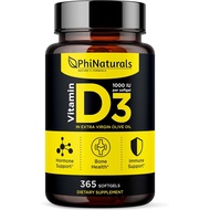 PhiNaturals Vitamin D3 1000iu Softgels plement O Oil Base 365 Gel Caps One Year ply of VIT D, Vitami