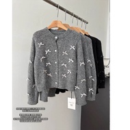 French Style Bow Knot Knit Top - Warm Short Sweater