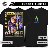 Kaos MLBB EUDORA ALLSTAR ATOMIC POP SKIN Mobile Legends Lengan Pendek Hitam Combed 24s Pria Wanita