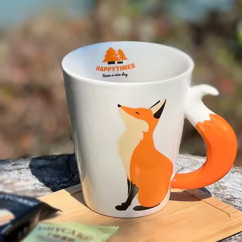 360ML Ceramic Fox Mug Creative Fox Tail Water Cup Cartoon Animal Coffee Tea Milk Cups Office Mug Gif