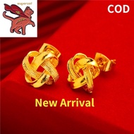 916 gold earrings Pure Real Gold Earring For Women Vintage Fashion Weave