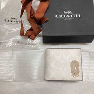 全新美國官網購入COACH白老花短夾內含卡片套