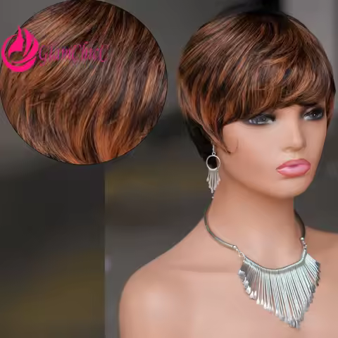 Premium Human Hair 4inches Short Straight Cut Pixie Wigs for Women 150% Density Brazilian Virgin Rem