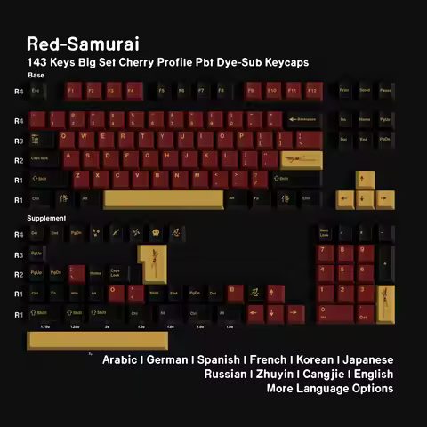 GMK Red Samurai Keycaps Korean Spanish Pbt Cherry Profile 143 Keys French German Arabic Russian Japa