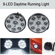 2pcs White 12V 9 LED Round Daytime Running Light DRL Fog Day Driving Lamp 70mm Interior Round Daytim