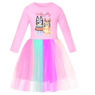 Bingo Bluey 2- 12 Years Old Beige Flower Square Neck Short Sleeve Dress