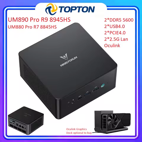 MINISFORUM Mini PC UM890 UM880 ProAMD Ryzen 9 8945HS R7 8845HS OCuLink PC Dual DDR5 PCIE4 USB4 Windo