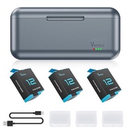 Vemico GoPro Hero 12 Battery Charger Set 3*1800mAh Set of 3 for Hero 12/11/10/9 Black GoPro Yes